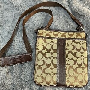 Coach Signature Brown and Tan Shoulder Bag